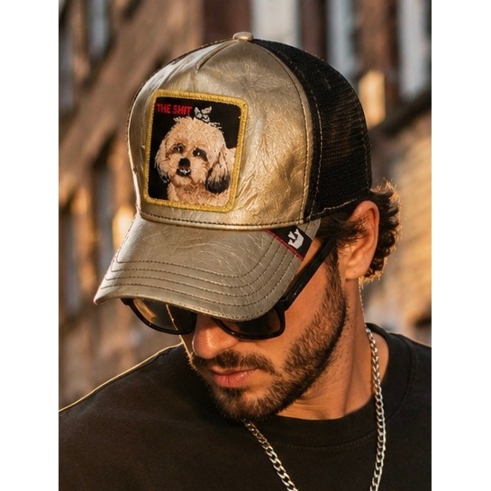 Goorin Bros The $hit Dog Metallic Gold Trucker Hat Snapback Streetwear Edgy